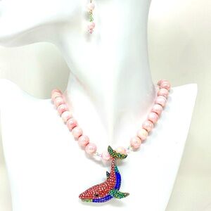 Blingy humpback whale necklace and earrings